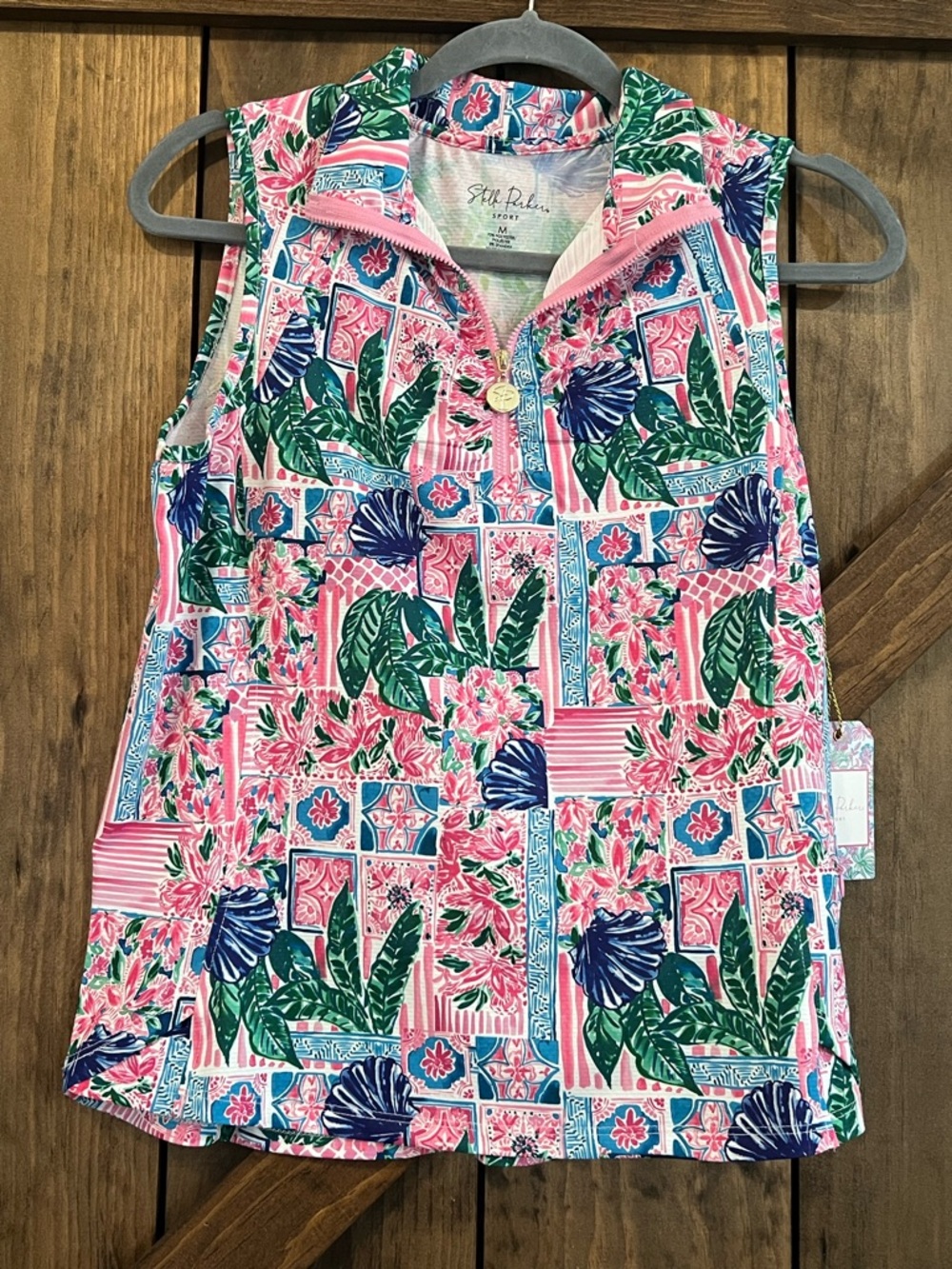 Stella Parker Sleeveless Quarter Zip Top | Size M | NWT Tropical Print